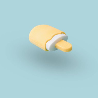 ice cream or popsicle on blue background. Concept of summer, sweets and candy. Illustration 3d. copy space. close up