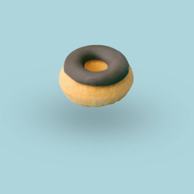 doughnut on blue background. Concept of summer, sweets and candy. Illustration 3d. copy space. close up