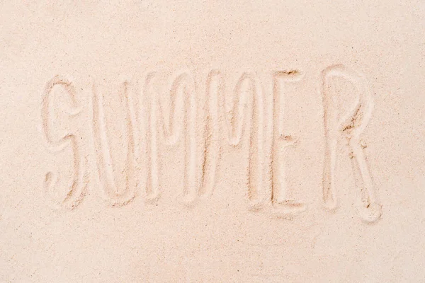 Word Summer Written Finger Sandy Beach Background Concept Summer Holidays — ストック写真