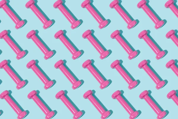 Pink Dumbbell Pattern Blue Background Sport Exercise — Φωτογραφία Αρχείου