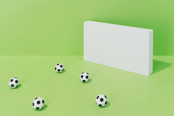 Various Soccer Balls Goal Green Background Concept Football Sport Fotografia De Stock