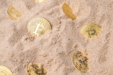 Kuma gömülü altın paralar. kripto para birimi ve para