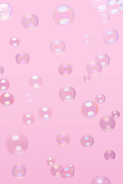 Various Soap Bubbles Pink Background — Stock Photo, Image