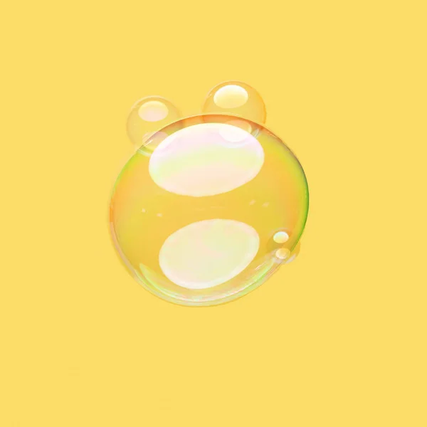 Mýdlové Bubliny Tvaru Medvěda Žlutém Pozadí — Stock fotografie