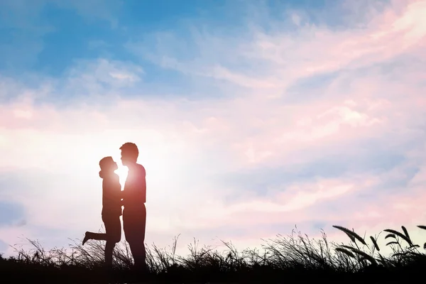 Silhouette of hugging couple love valentine's day the sun flare