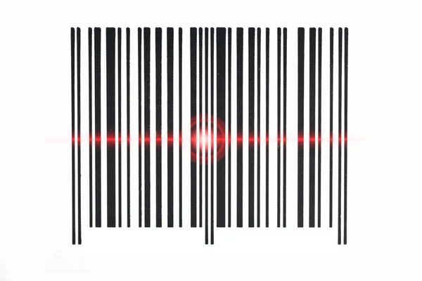 Barcode scansione fascio rosso su sfondo bianco . — Foto Stock