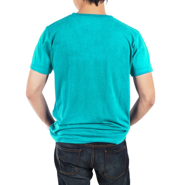 Close up of man in back blue sky shirt on white background. — Stock Photo, Image