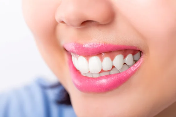 Close up young woman smiling white glamour teeth. — Stock Photo, Image