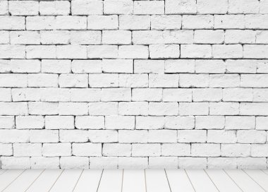Beyaz taş blick duvar ve ahşap zemin arka plan.
