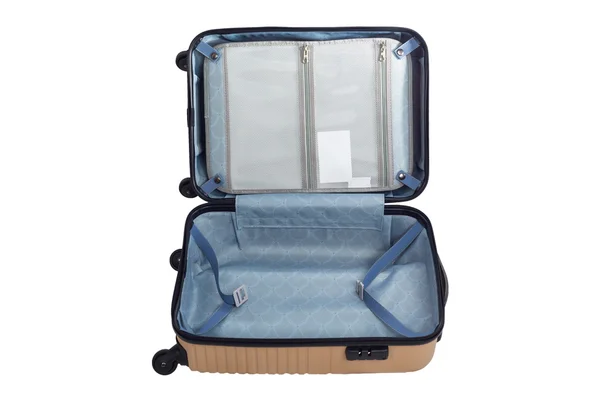 Reisegepäck offene Tasche isoliert weißen Hintergrund. — Stockfoto