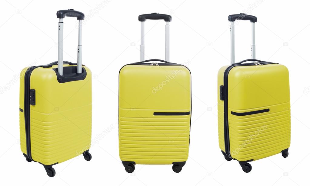 Set of yellow suitcase isolated on white background.