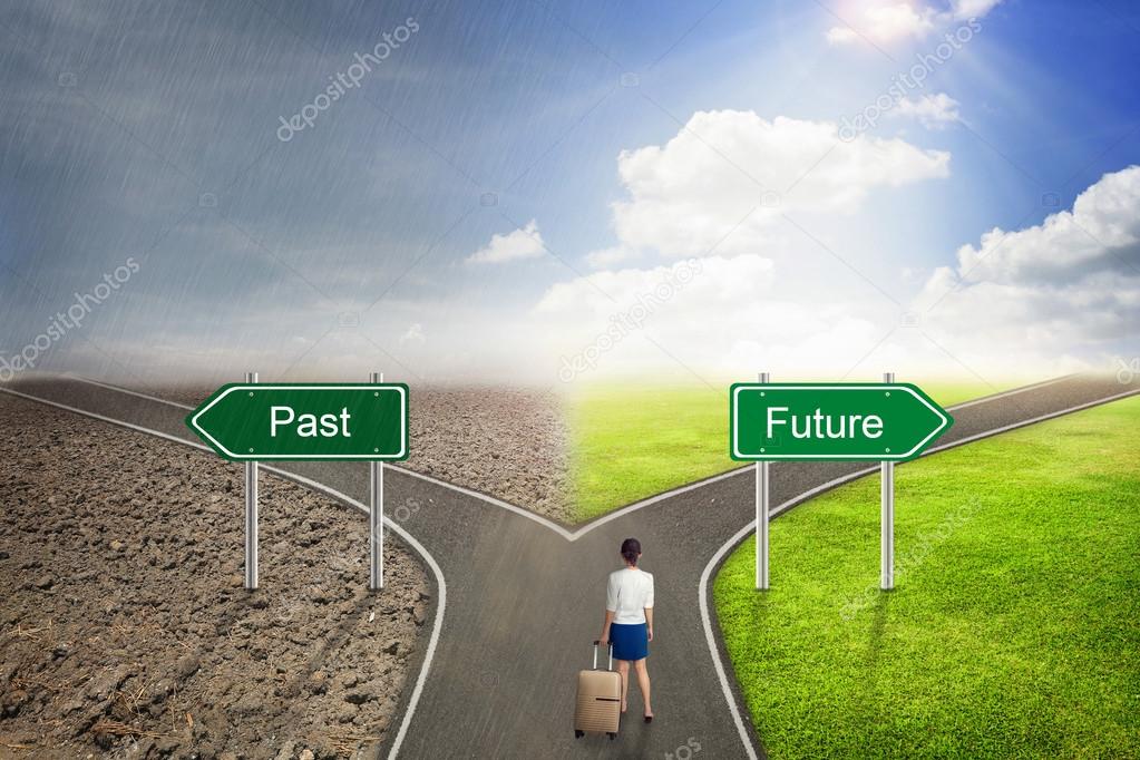 Businessman concept, Past or Future road to the correct way.