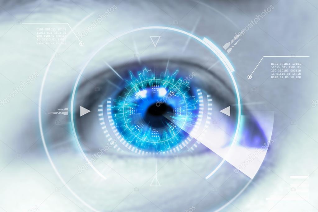 Close up eyes of technologies in the futuristic. : contact lens