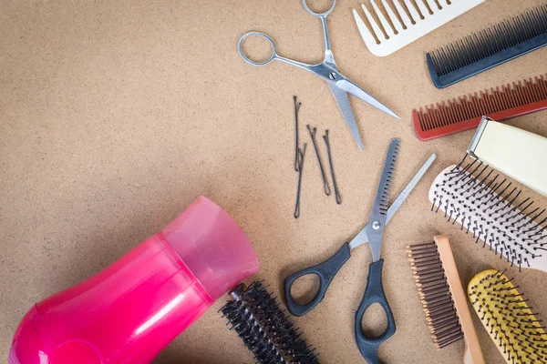 Hairdresser set with comb on top of background. Stock Photo