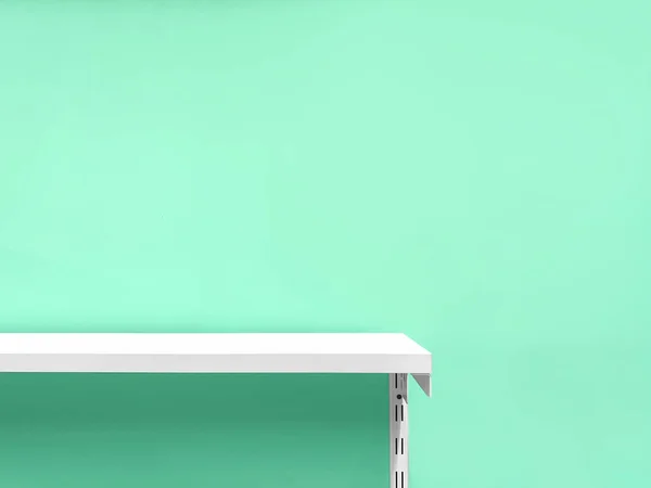 Empty White Shop Shelf Retail Shelf Green Pastel Background — Stock Photo, Image