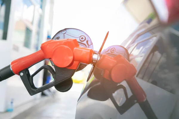 Man Pumping Gasoline Fuel Car Gas Station Transportation Ownership Concept — Stock Photo, Image