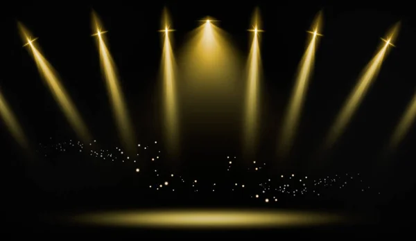 Svítící Reflektory Prázdné Jevišti Tmavý Gradient Černá Žlutá Zlatá Grungy — Stock fotografie