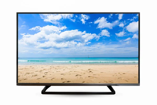 Moderno Monitor Televisivo Seascape Cielo Isolato Sfondo Bianco Con Percorso — Foto Stock
