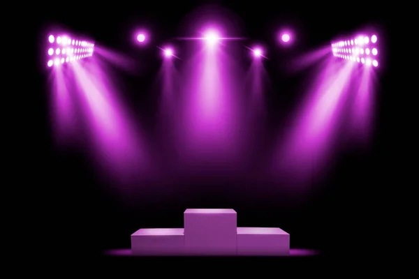 Сценічний Подіум Рожевим Фіолетовим Освітленням Сценічний Фон Плямами Натрію — стокове фото