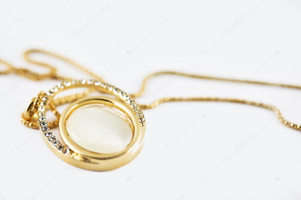 Necklace Diamond gold isolated on white background.