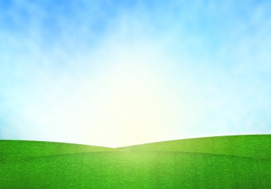 Yeşil alan, mavi gökyüzü ve parlama çim aydınlatma.