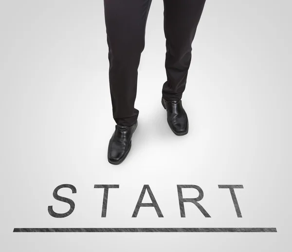 Businessman standing wearing court shoes on start(begin) line. — Stock Photo, Image