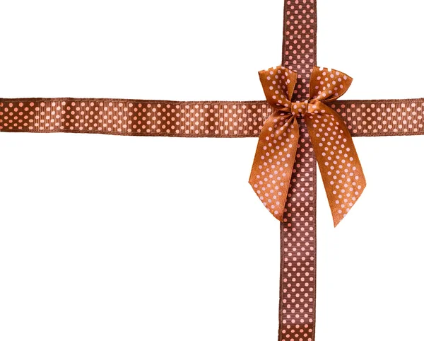 Shiny Ribbon brown (bow) gird box frame isolated on white backgr — Stock Photo, Image