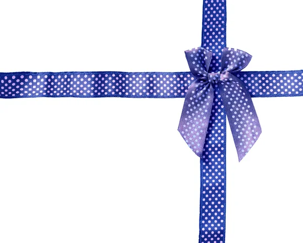 Shiny Ribbon blue (bow) gird box frame isolated on white backgro — Stock Photo, Image