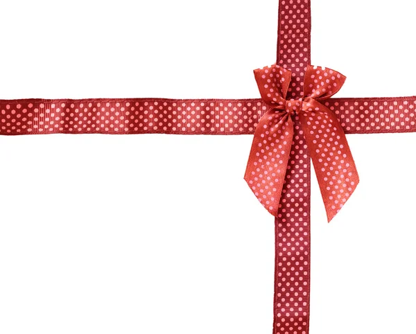 Shiny Ribbon red (bow) gird box frame isolated on white backgrou — Stock Photo, Image