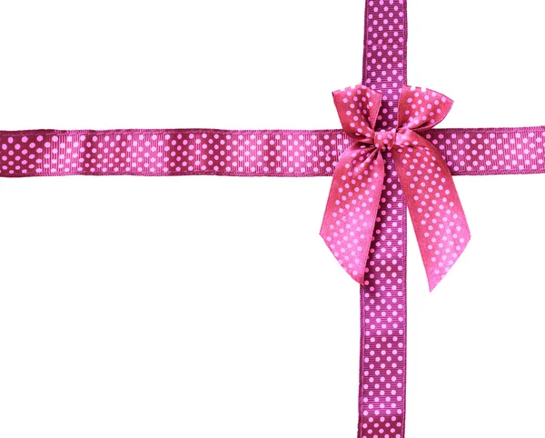 Shiny Ribbon pink (bow) gird box frame isolated on white backgro — Stock Photo, Image