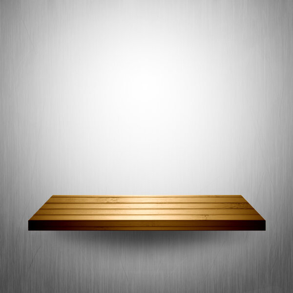 Wood shelf on white flare wall.