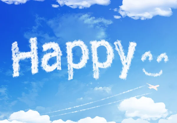 Texto em nuvem HAPPY Sorriso no céu . — Fotografia de Stock