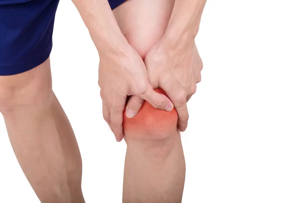 Close up male knee pain isolated white background. — Φωτογραφία Αρχείου