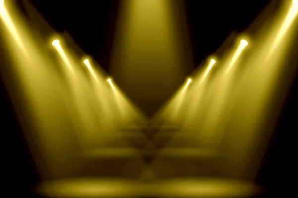 Illuminazione astratta oro bagliore sul palco centrale del pavimento . — Foto Stock