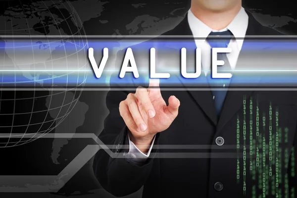 Businessman hand touching  Value word by concept on screen. — Stockfoto