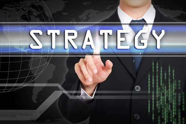Businessman hand touching  Strategy word by concept on screen. — Stock Photo, Image