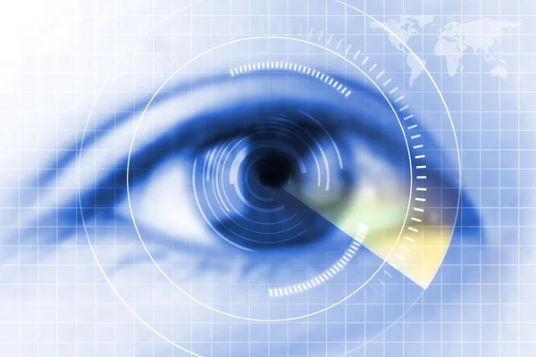 Close-up blue eye the future cataract protection , scan, contact — Stockfoto
