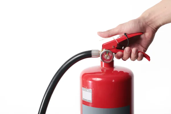 Close- up Fire extinguisher and catch on red tank. — Stock Photo, Image