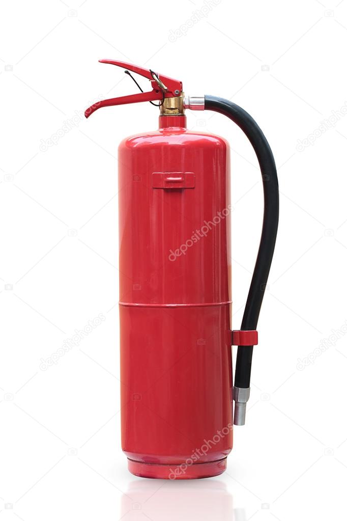 Fire extinguisher red tank isolated white background.
