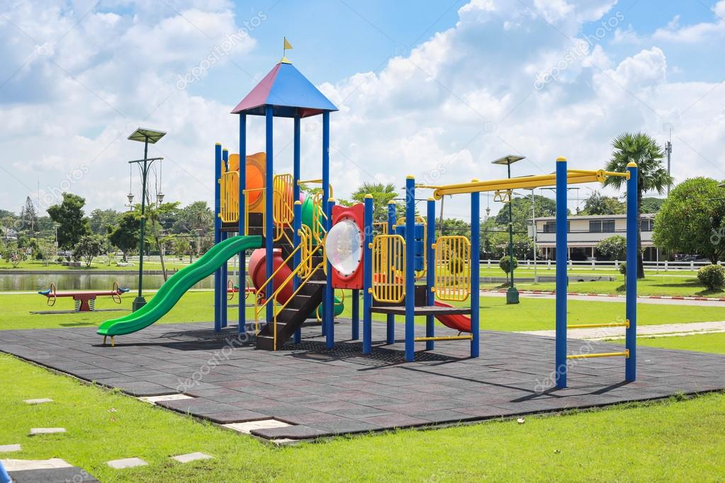 Colorful playground on yard in the park.