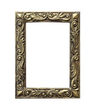 Ahşap altın çerçeve vintage izole arka plan, kullanım kırpma pat