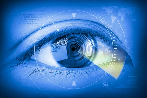 Close up women eye scanning technology in the futuristic. — Stock Photo, Image