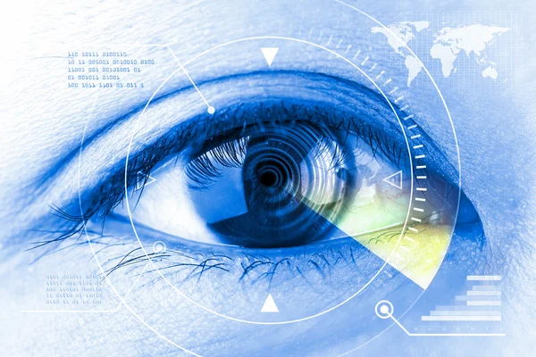 Close up women eye scanning technology in the futuristic. — Stock Photo, Image