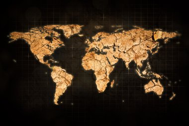 Grunge küresel ısınma Dünya Haritası.