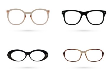 Moda gözlük stil koleksiyonları üzerinde beyaz b izole interspace