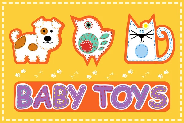 Loja Brinquedos Para Crianças Aplicação Brinquedos Bebê Cão Gato Pássaro — Vetor de Stock