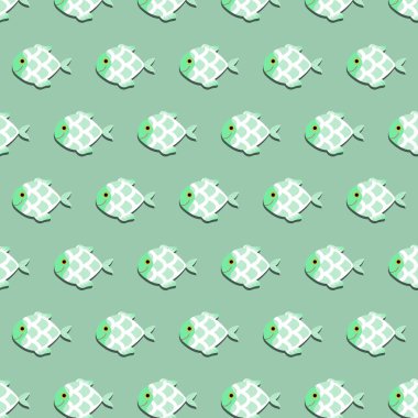 balık desenli yeşil tekstil sanatı