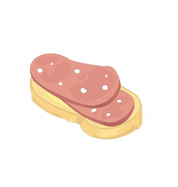 Tereyağlı ve iki parça sosisli sandviç. Vektör çizimi. Beyaz arkaplanda izole.
