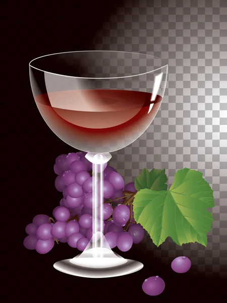 Wine glass on background bunches of grapes — Stok Vektör