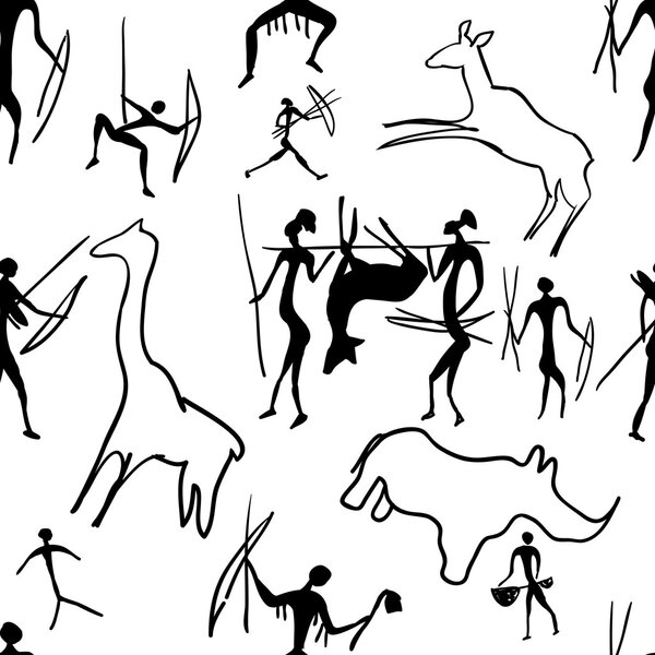 seamless pattern of rock paintings